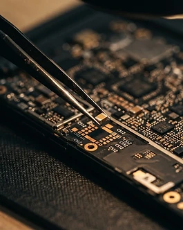 Reparación de placa de smartphone con pinzas